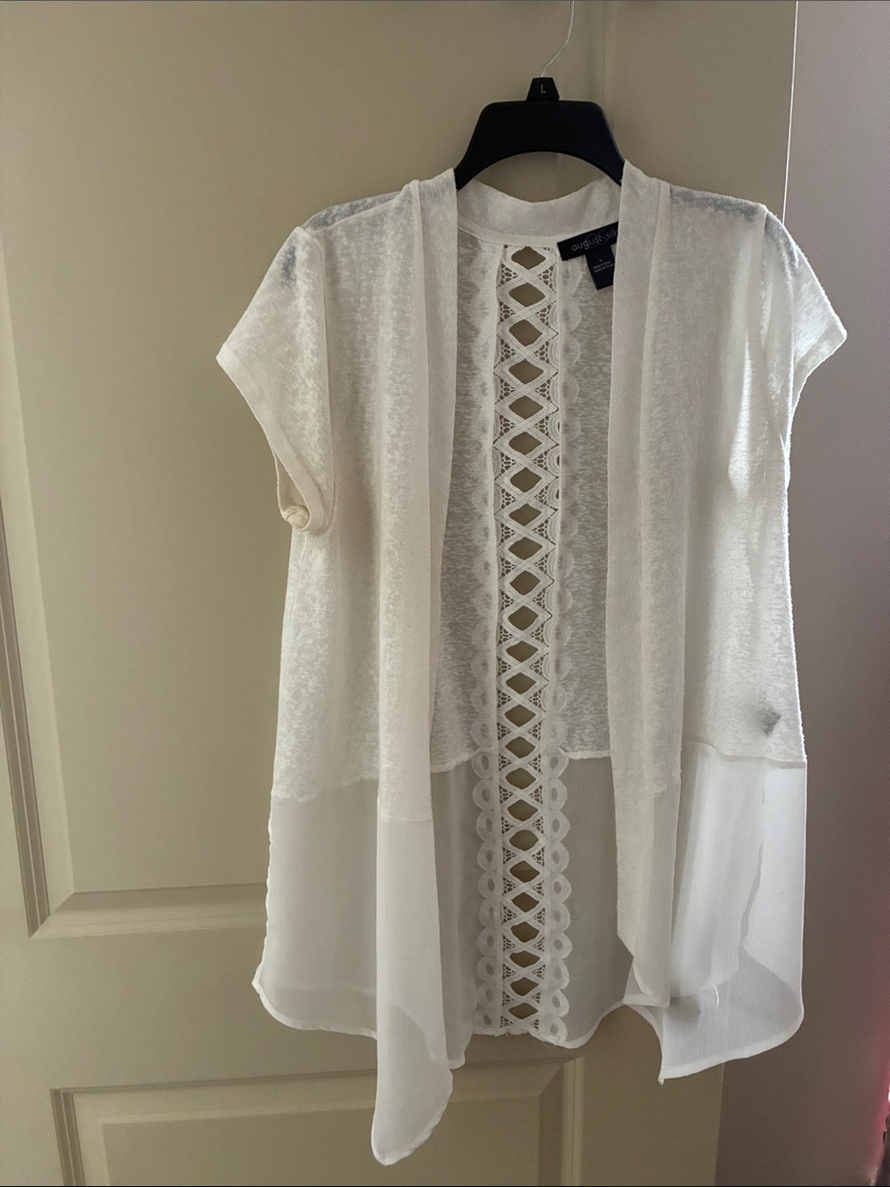 august silk White Open-Front Lace-Back Tunic